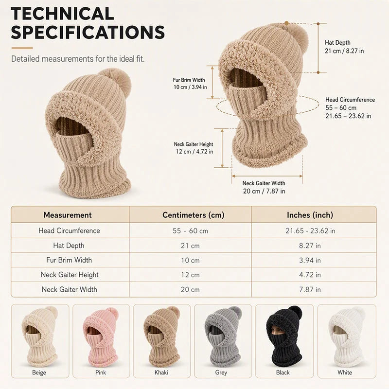 Women's 3-in-1 Winter Knit Hat – Warm Beanie, Scarf & Face Cover