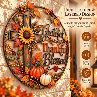 🍂 Grateful • Thankful • Blessed Fall Faith Wall Decor ✝️🌻