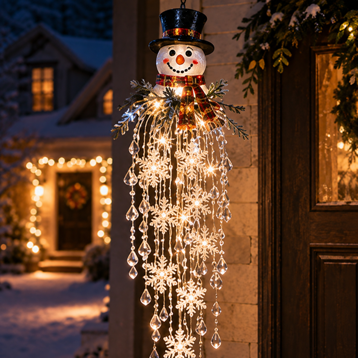 Crystal Cascade Christmas Light – Hanging Snowflake & Crystal LED Porch Décor ✨❄️