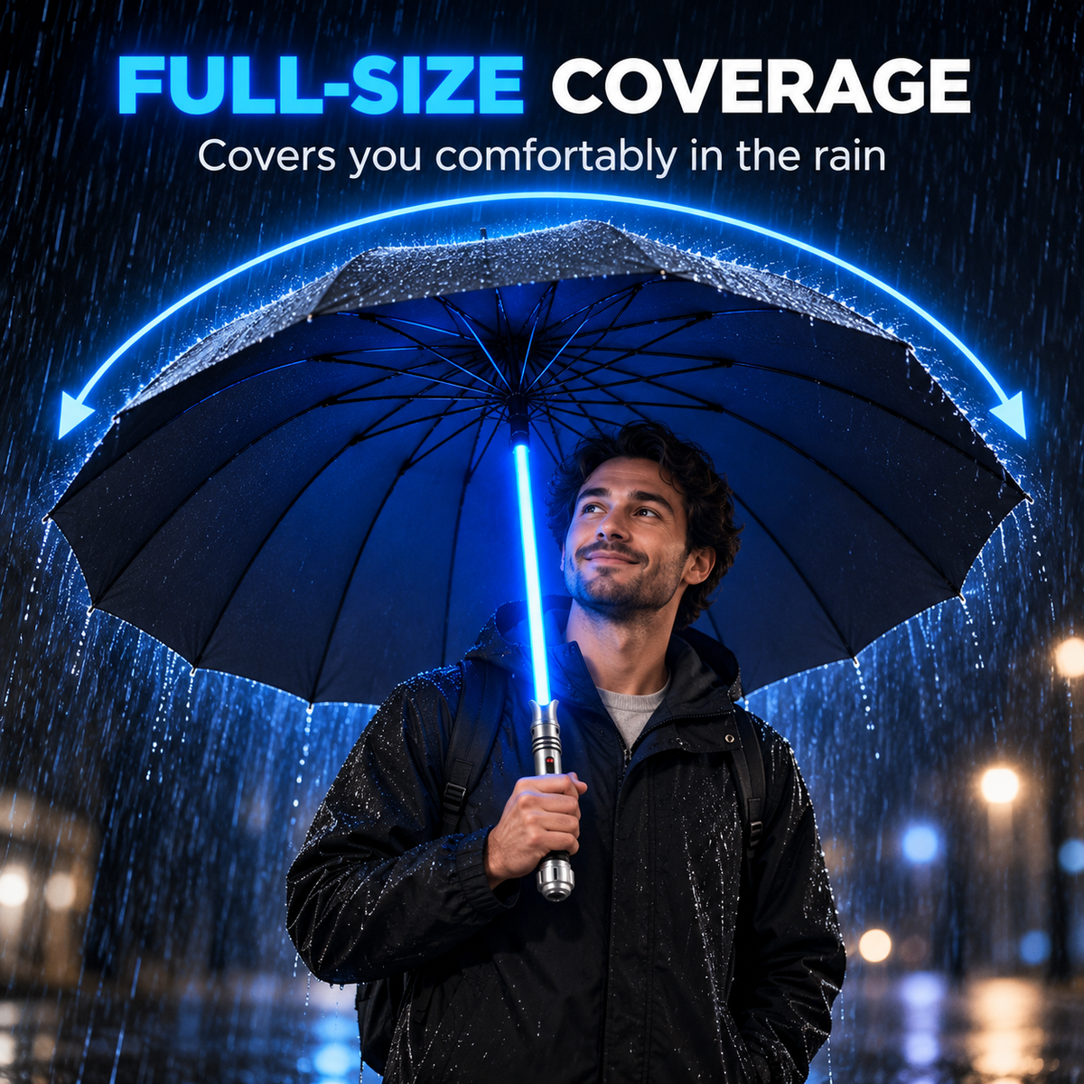 One click and the umbrella lights up