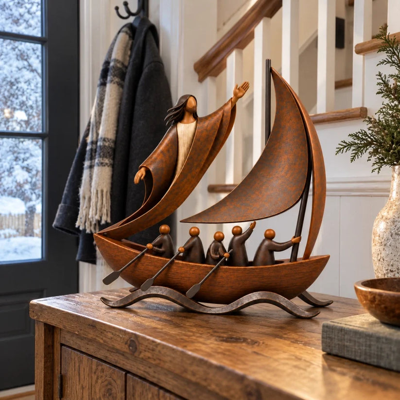Sailboat sculpture inspired by Jesus calming the storm in Mark 4