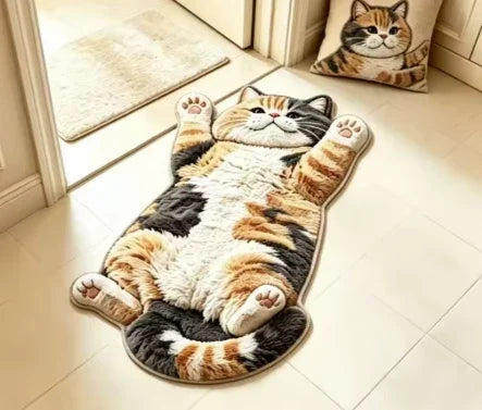 🐱 3D Chubby Tabby Cat Shaped Long Rug – Cozy Furry-Effect Home Décor