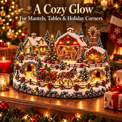 🔥 LAST DAY 50% OFF 🔥 🫏 Christmas Donkey Village™ – Animated Moving Gift Wagon, Warm Holiday Lights & Snowy Farm Christmas Display 🎄✨
