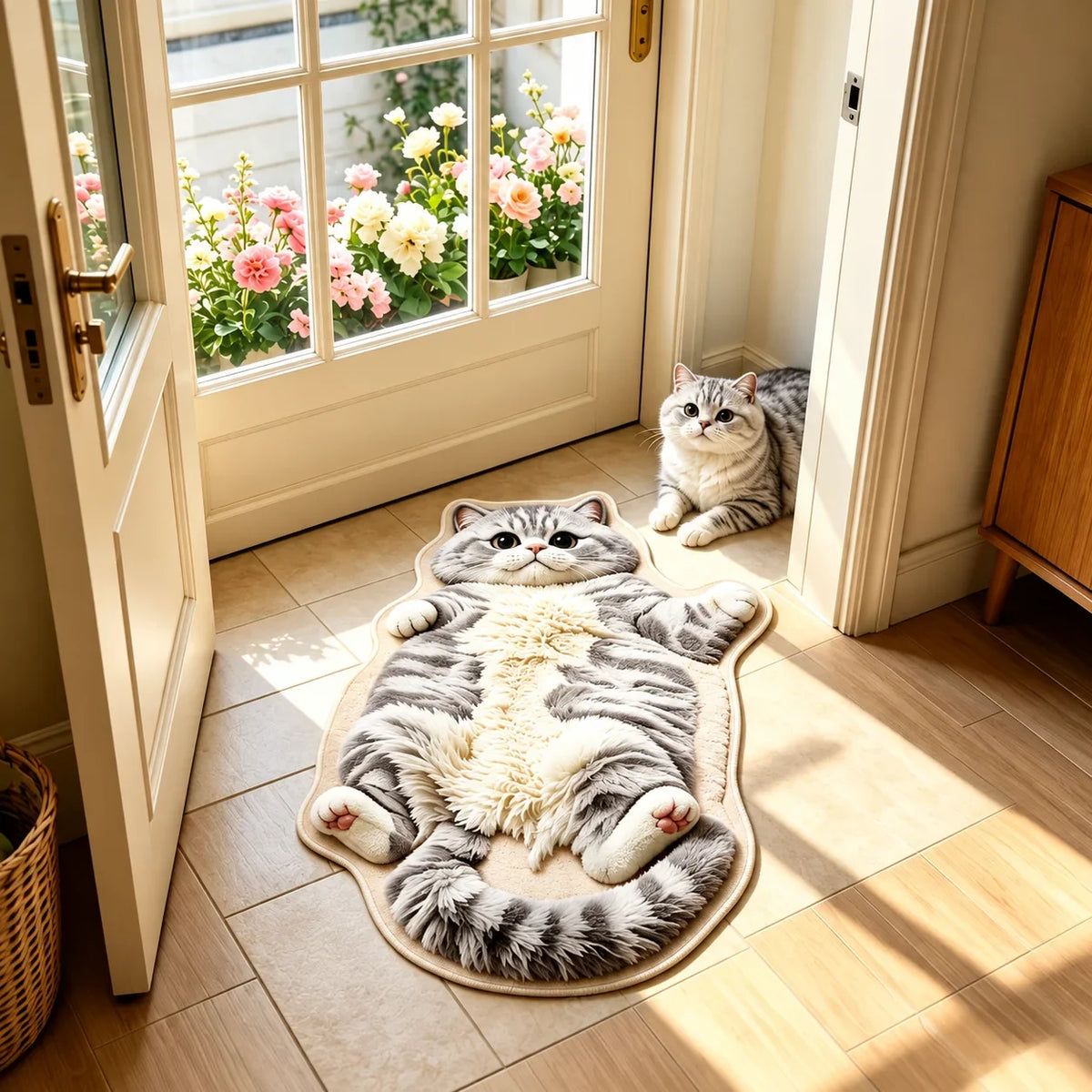 🐱 3D Chubby Tabby Cat Shaped Long Rug – Cozy Furry-Effect Home Décor