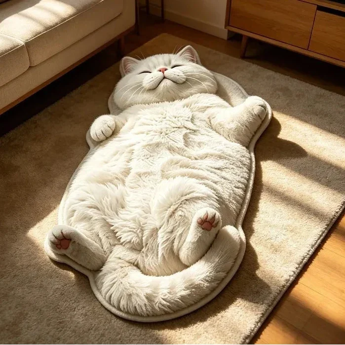 🐱 3D Chubby Tabby Cat Shaped Long Rug – Cozy Furry-Effect Home Décor