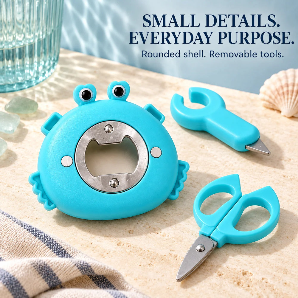 Handy Crab tool body with its removable scissors and box opener showing the metal parts