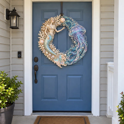 🌊 Ocean Enchantment – Lighted Mermaid & Jellyfish Wreath