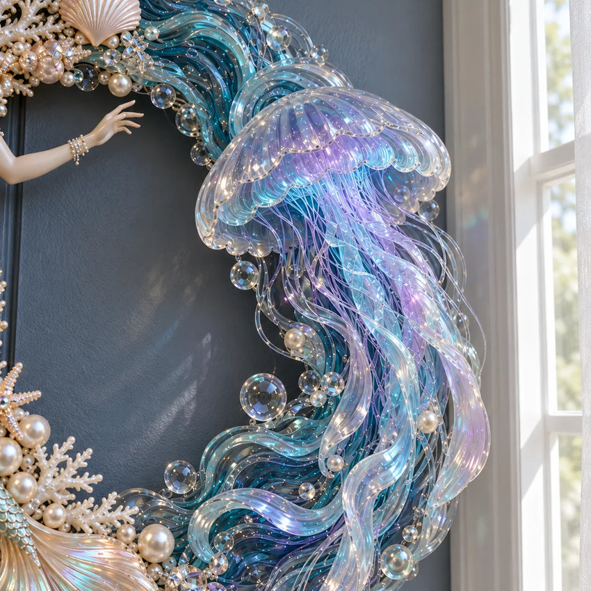 Close-up of the jellyfish and translucent ocean waves