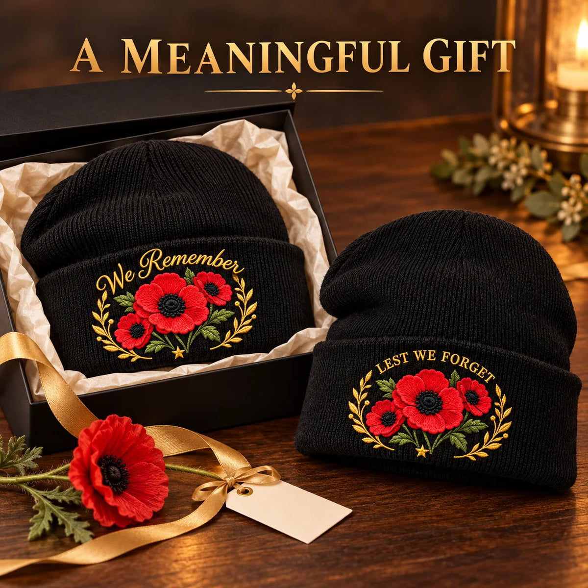🌺 Lest We Forget — Poppy Tribute Remembrance Beanie