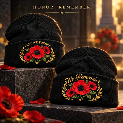 🌺 Lest We Forget — Poppy Tribute Remembrance Beanie