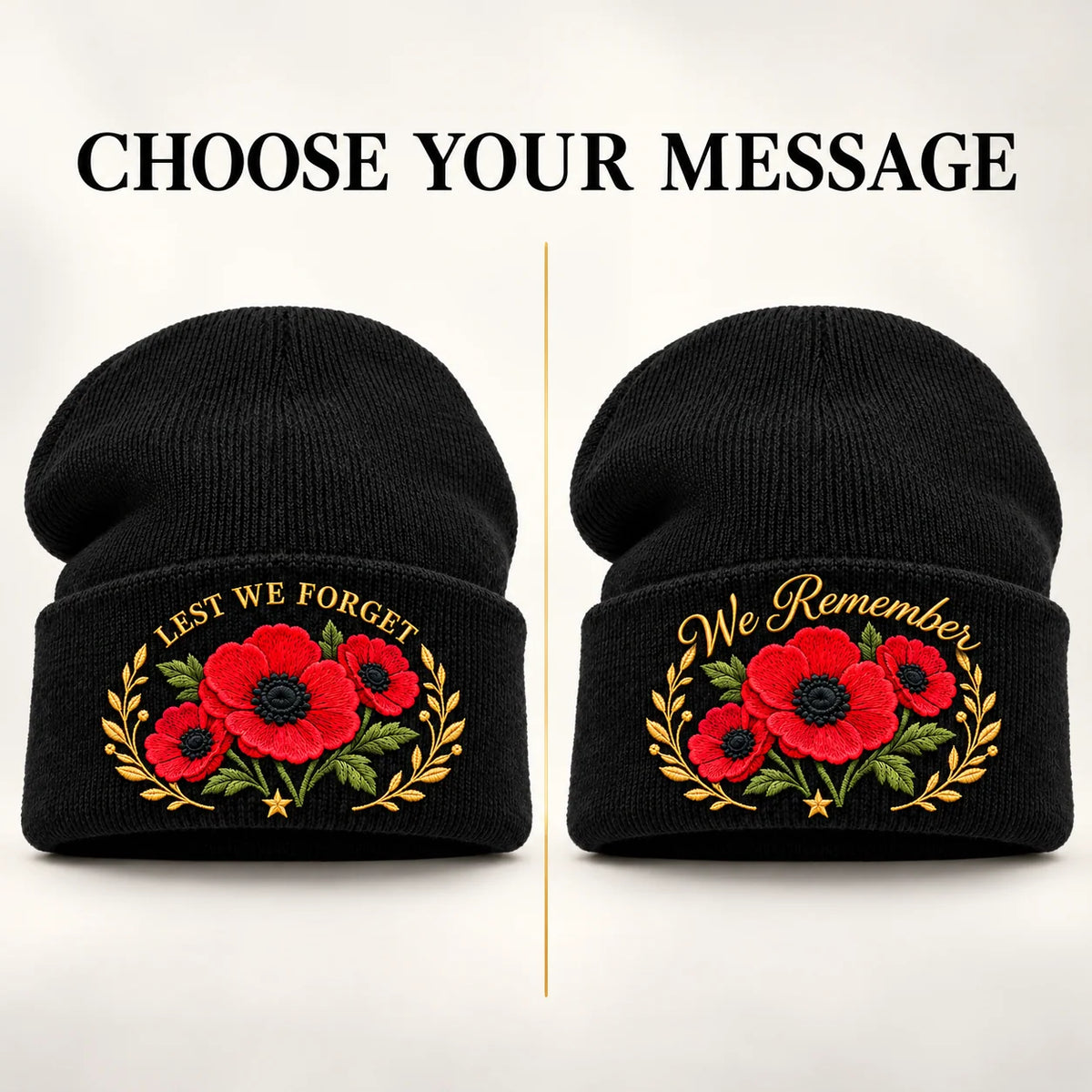 🌺 Lest We Forget — Poppy Tribute Remembrance Beanie