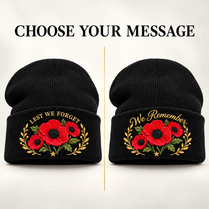 "Lest We Forget" Poppy Embroidered Beanie