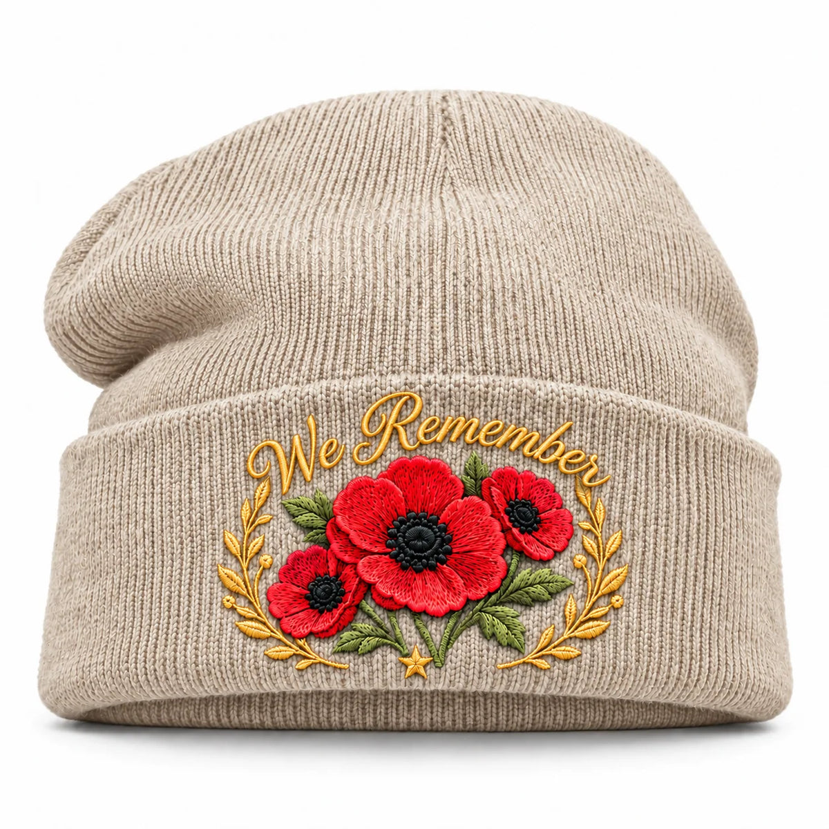 "Lest We Forget" Poppy Embroidered Beanie