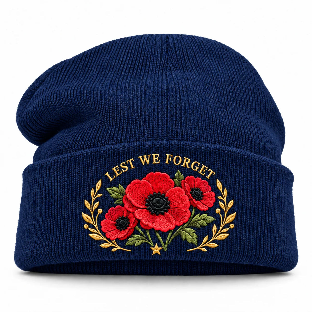 "Lest We Forget" Poppy Embroidered Beanie