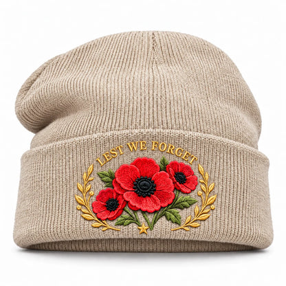 "Lest We Forget" Poppy Embroidered Beanie