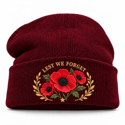"Lest We Forget" Poppy Embroidered Beanie
