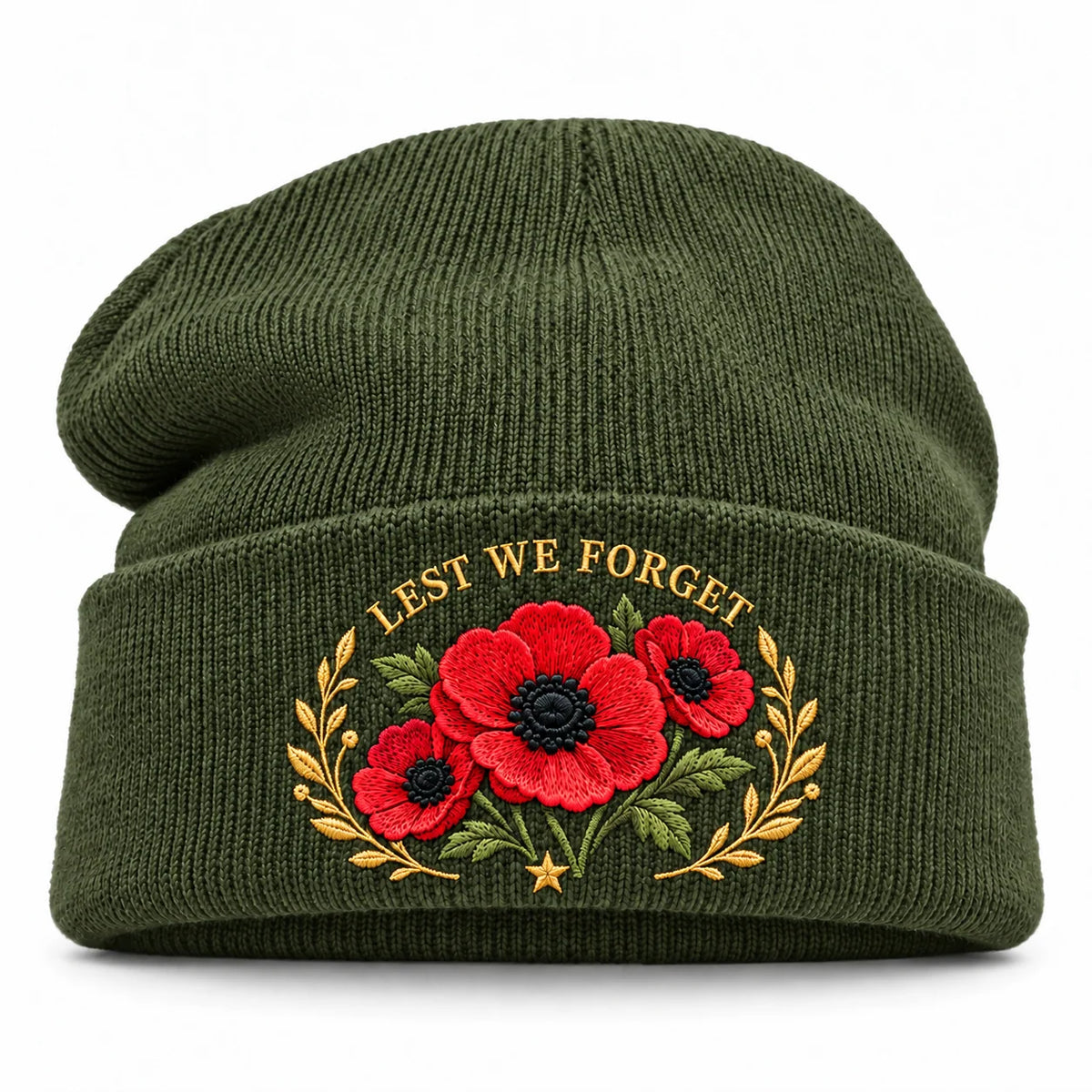 🌺 Lest We Forget — Poppy Tribute Remembrance Beanie