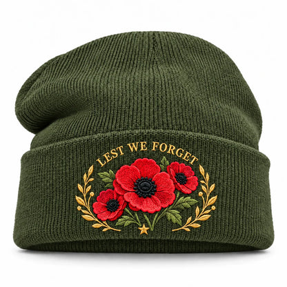 🌺 Lest We Forget — Poppy Tribute Remembrance Beanie