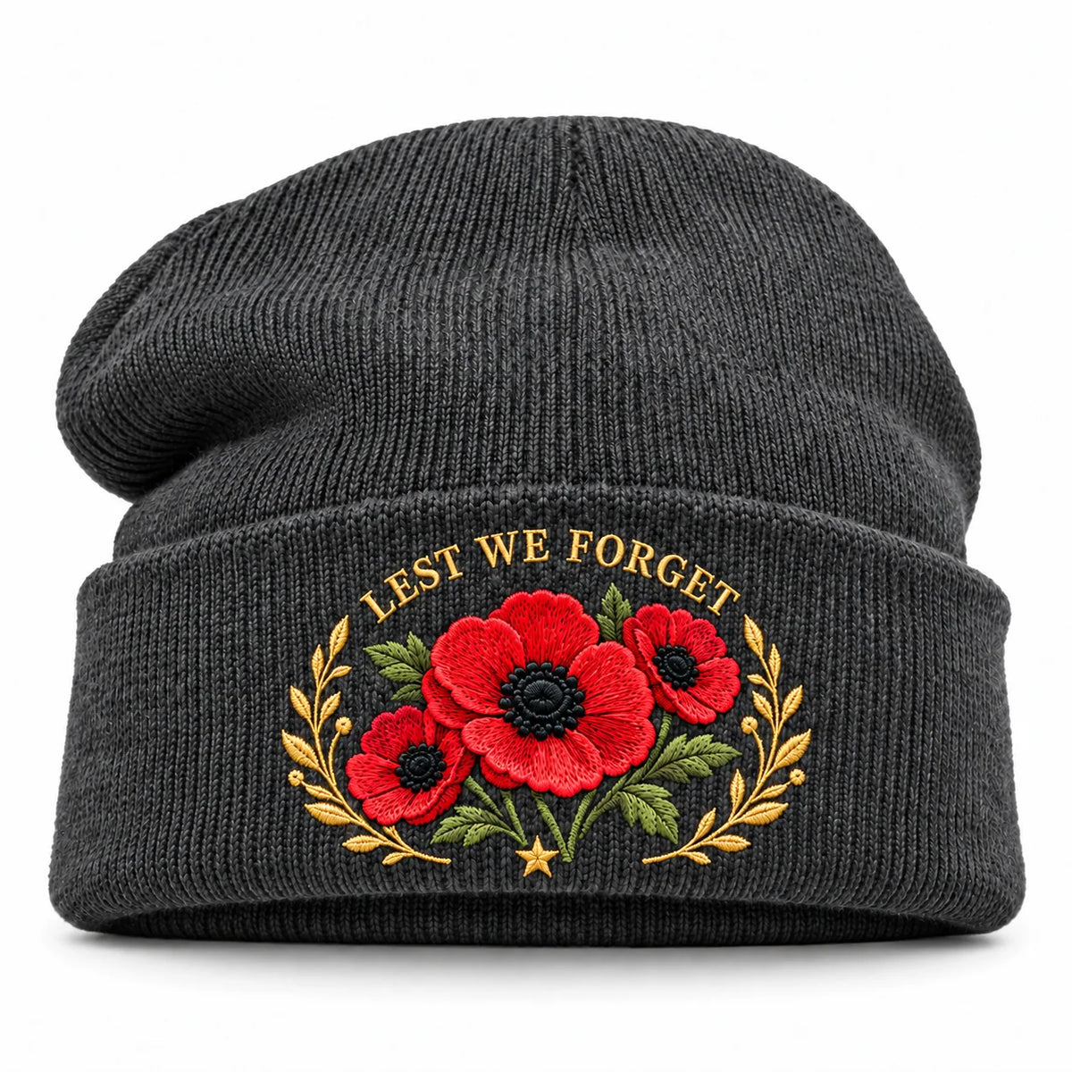 🌺 Lest We Forget — Poppy Tribute Remembrance Beanie