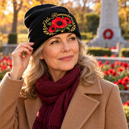 🌺 Lest We Forget — Poppy Tribute Remembrance Beanie