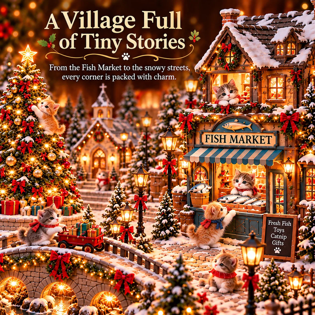 🐱🎄 Christmas Cat Village™ – Lighted Holiday Town for Cat Lovers