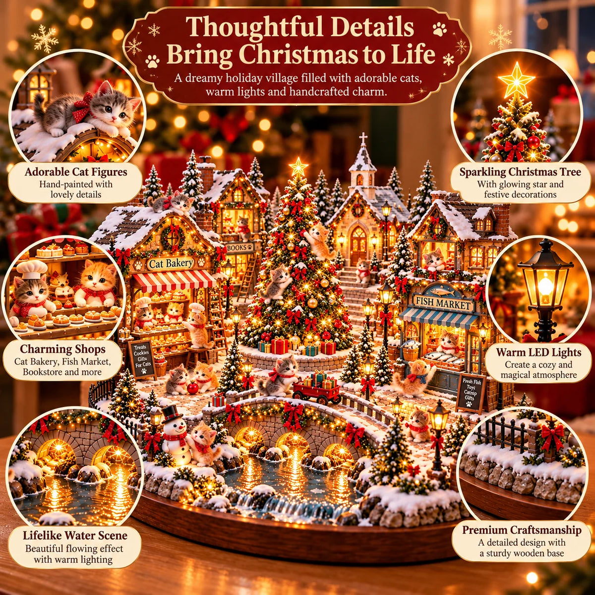 🐱🎄 Christmas Cat Village™ – Lighted Holiday Town for Cat Lovers