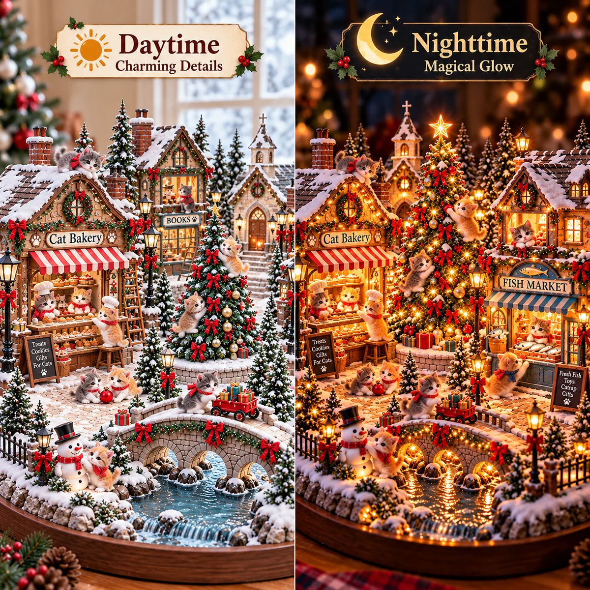 🐱🎄 Christmas Cat Village™ – Lighted Holiday Town for Cat Lovers