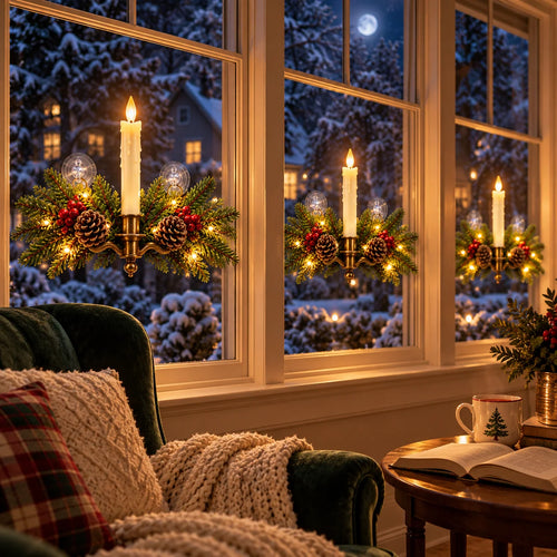 🔥 LAST DAY 50% OFF 🔥Vintage Christmas Window Candle Swag with Remote