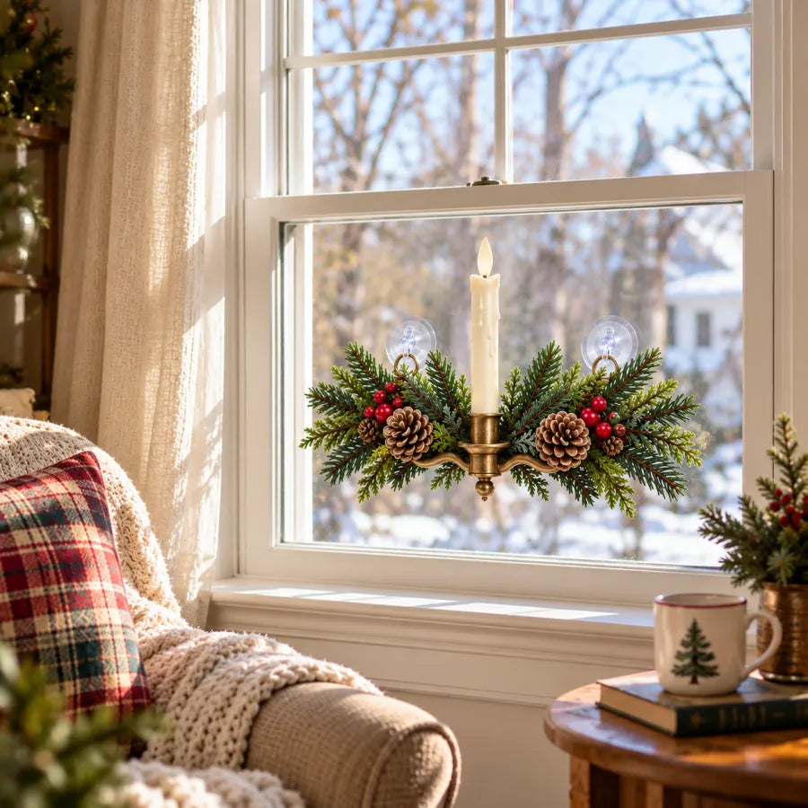 🔥 LAST DAY 50% OFF 🔥Vintage Christmas Window Candle Swag with Remote