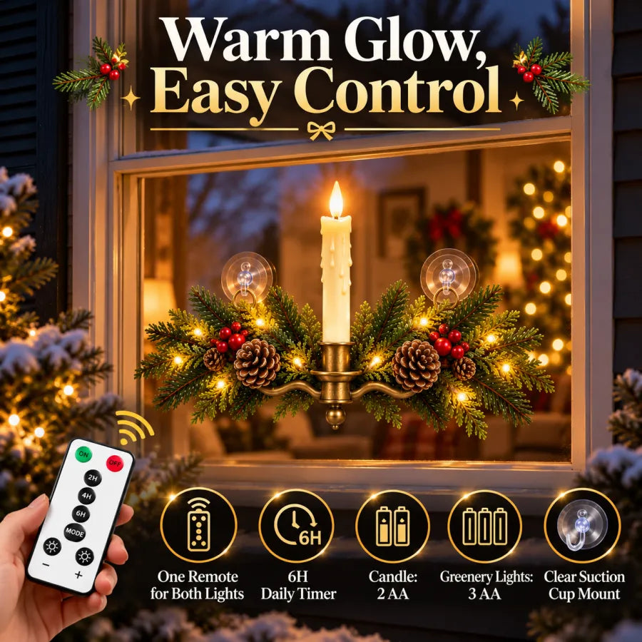 🔥 LAST DAY 50% OFF 🔥Vintage Christmas Window Candle Swag with Remote