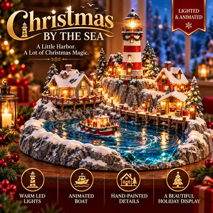 🌊🎄 Coastal Christmas Harbor-Lighted Coastal Lighthouse Village