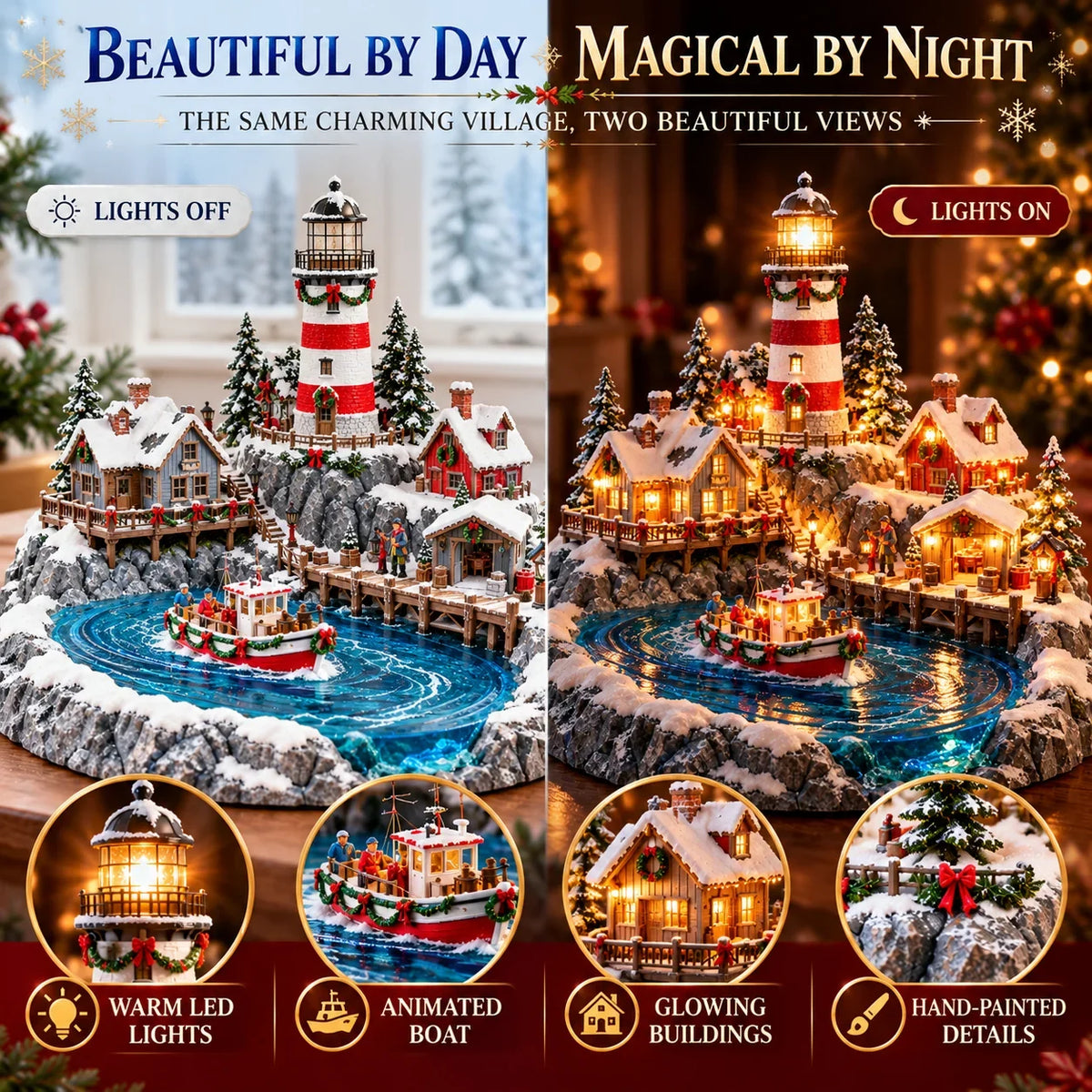 🌊🎄 Coastal Christmas Harbor-Lighted Coastal Lighthouse Village