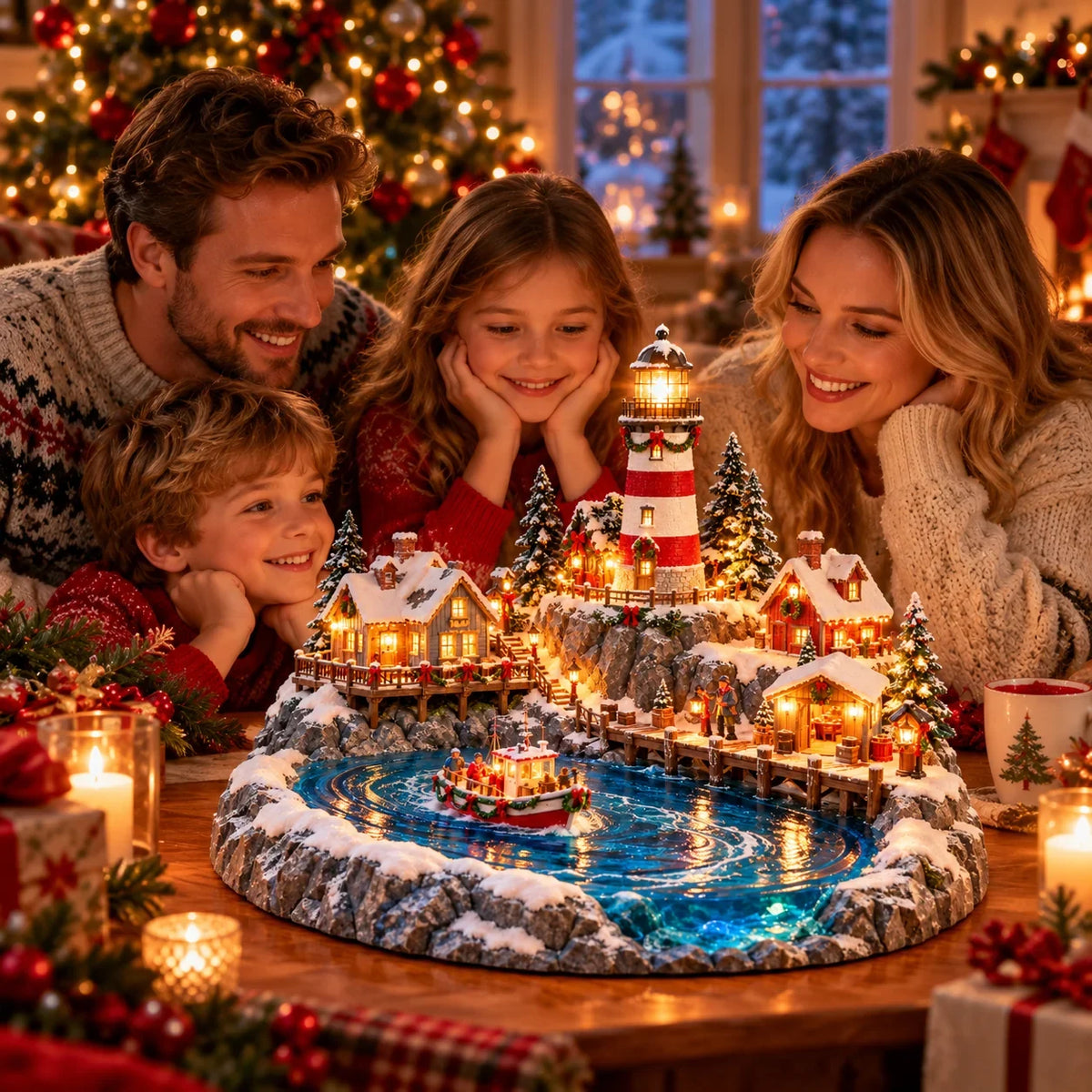 🌊🎄 Coastal Christmas Harbor-Lighted Coastal Lighthouse Village