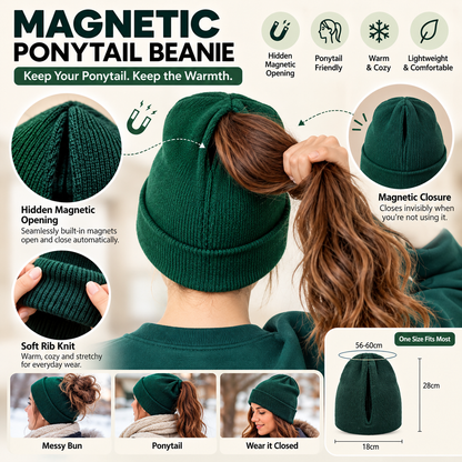 Magnetic Ponytail Beanie™ — Cozy Winter Knit Hat for High Ponytails