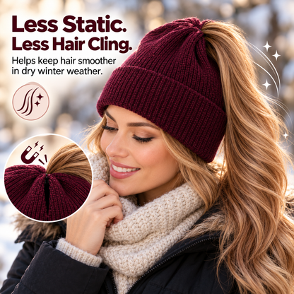 Magnetic Ponytail Beanie™ — Cozy Winter Knit Hat for High Ponytails