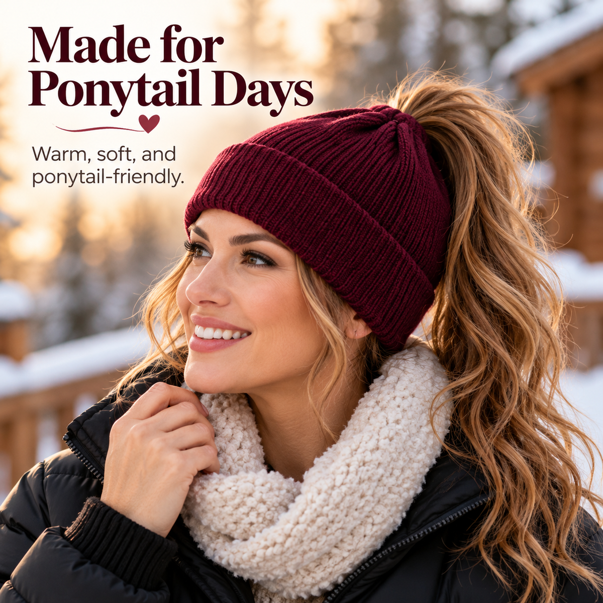 Magnetic Ponytail Beanie™ — Cozy Winter Knit Hat for High Ponytails