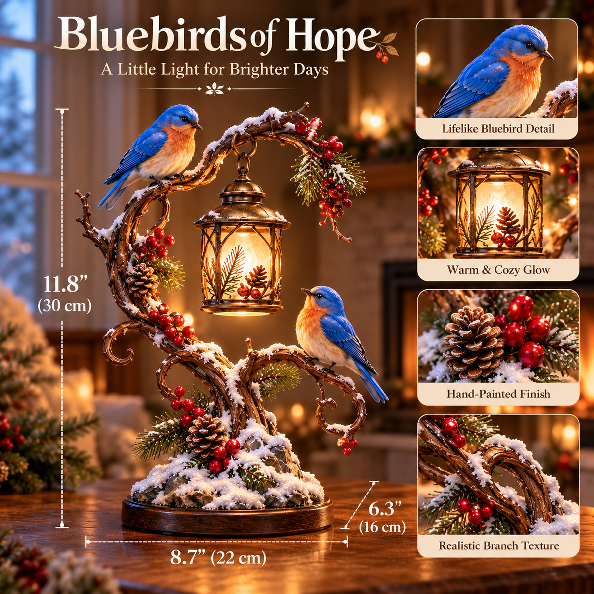 🐦✨ Bluebirds of Hope™ – Light-Up Winter Bluebird Lantern | Warm Glowing Bird Figurine, Cozy Home Decor & Meaningful Gift ❤️