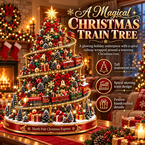 🔥 LAST DAY 50% OFF 🔥 North Pole Christmas Express Tree™ – Lighted Spiral Moving Train Christmas Tree Display 🎄🚂✨
