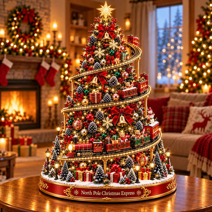 🔥 LAST DAY 50% OFF 🔥 North Pole Christmas Express Tree™ – Lighted Spiral Moving Train Christmas Tree Display 🎄🚂✨