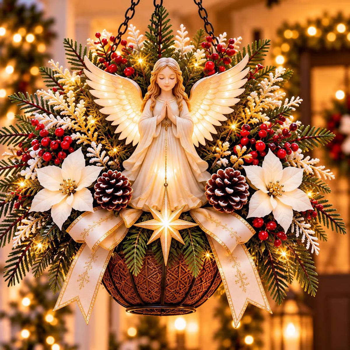 🎄 CHRISTMAS LIMITED-TIME 50% OFF | Christian Christmas Hanging Basket™ – Angel & Dove Faith-Inspired Holiday Porch Decor
