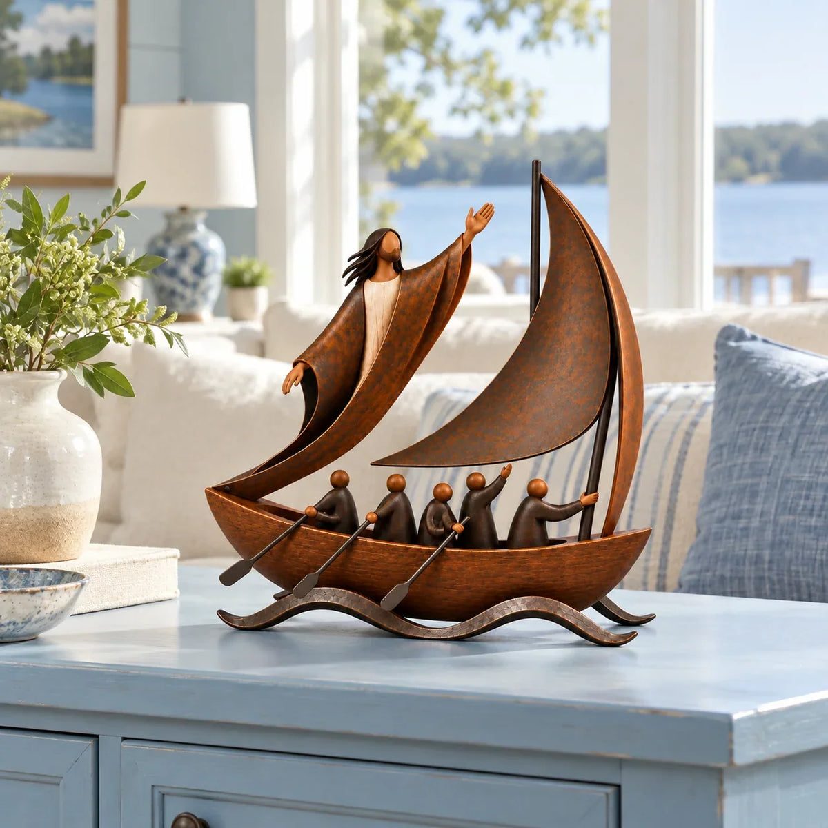⛵ ❤️When Life Gets Stormy, Let Faith Be Your Anchor — Peace in the Storm Sailboat Sculpture ✝️