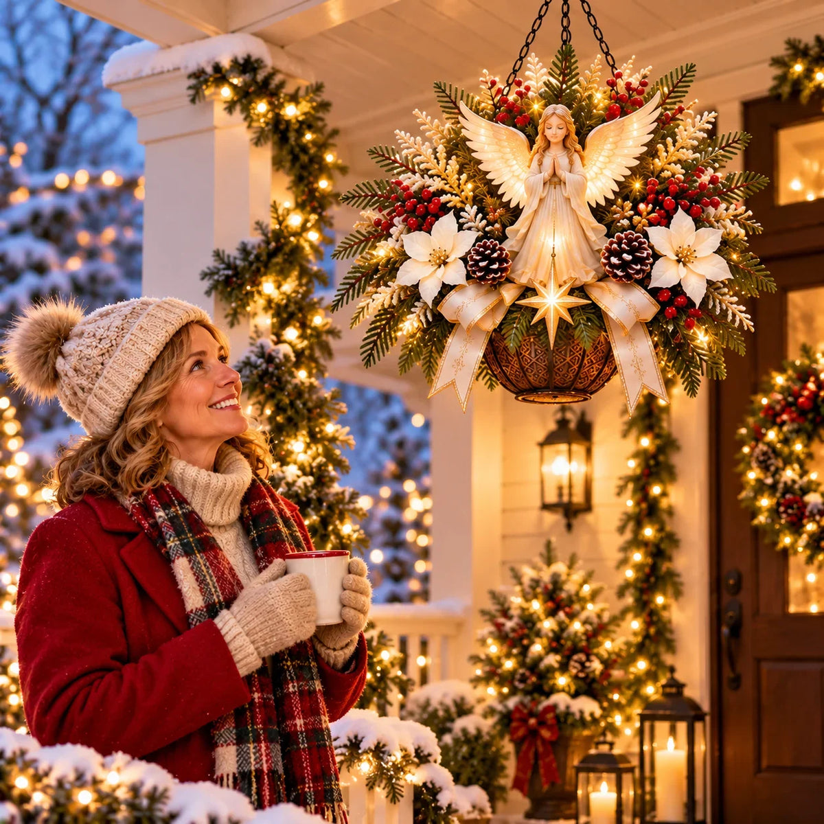 🎄 CHRISTMAS LIMITED-TIME 50% OFF | Christian Christmas Hanging Basket™ – Angel & Dove Faith-Inspired Holiday Porch Decor