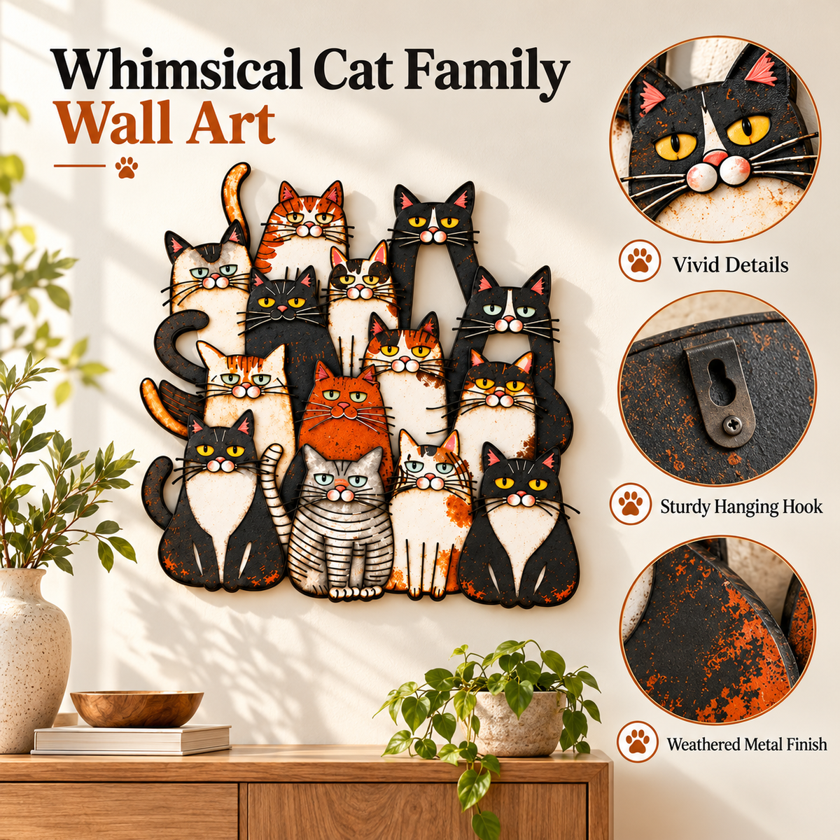 🐾Whimsical Cat Family Metal Wall Art