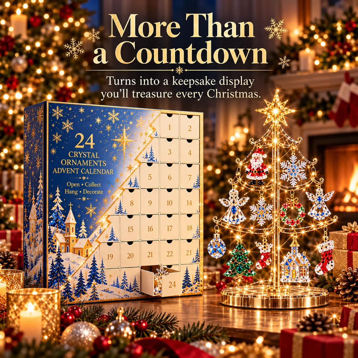 🎄✨  2026 Christmas Advent Calendar – 24 Crystal-Style Ornaments with Reusable Christmas Tree Display | 24 Days of Holiday Surprises
