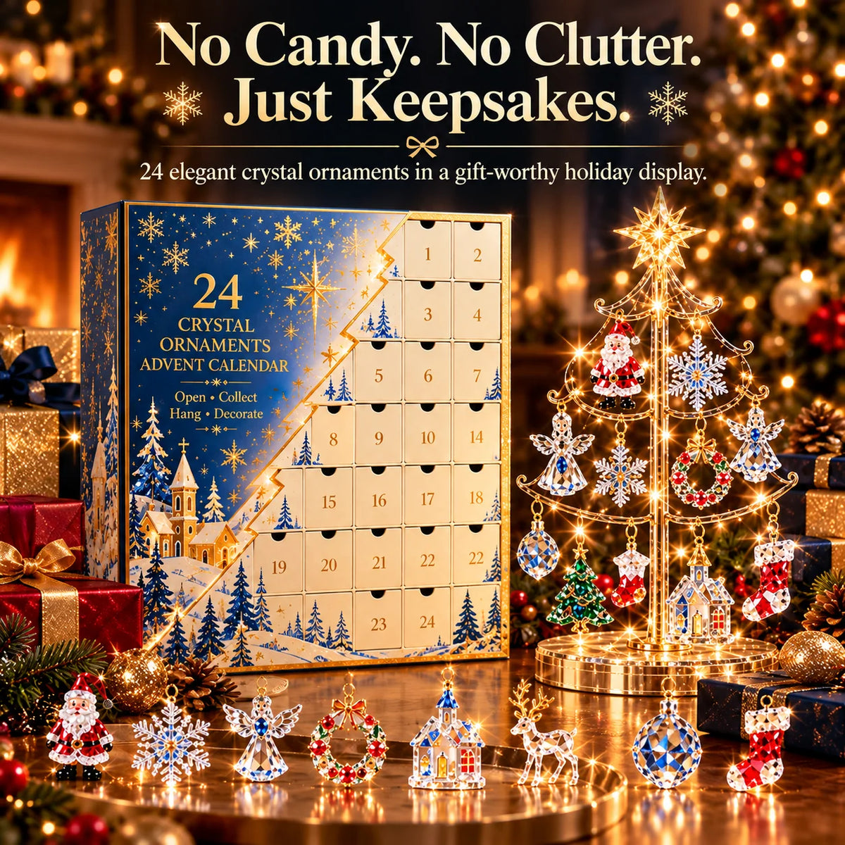 🎄✨  2026 Christmas Advent Calendar – 24 Crystal-Style Ornaments with Reusable Christmas Tree Display | 24 Days of Holiday Surprises