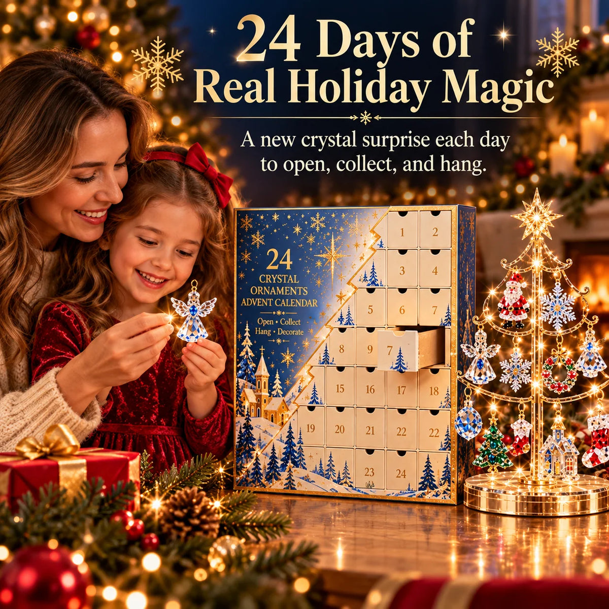 🎄✨  2026 Christmas Advent Calendar – 24 Crystal-Style Ornaments with Reusable Christmas Tree Display | 24 Days of Holiday Surprises