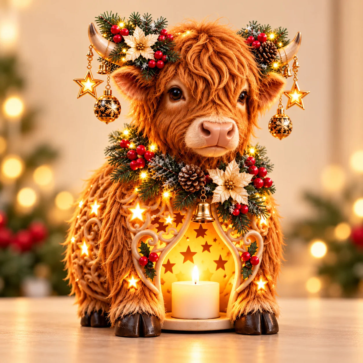 🐮🎄 Highland Christmas Glow™ – Adorable Highland Cow Christmas Candle Holder | Festive Farmhouse Tabletop Decor & Unique Holiday Gift