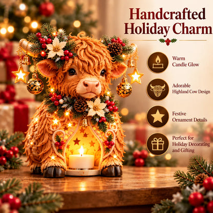 🐮🎄 Highland Christmas Glow™ – Adorable Highland Cow Christmas Candle Holder | Festive Farmhouse Tabletop Decor & Unique Holiday Gift