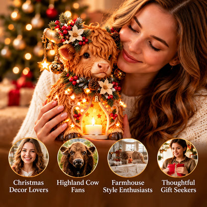 🐮🎄 Highland Christmas Glow™ – Adorable Highland Cow Christmas Candle Holder | Festive Farmhouse Tabletop Decor & Unique Holiday Gift