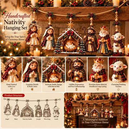 ✝️🎄 Bethlehem Blessings™ – Christmas Nativity Hanging Garland | Holy Family, Angel & Lamb Mantel Decor | Christian Christmas Gift